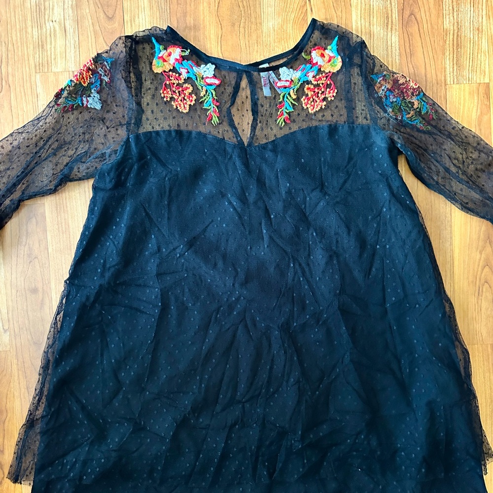 Black Lace Dress with Embroidery Detail